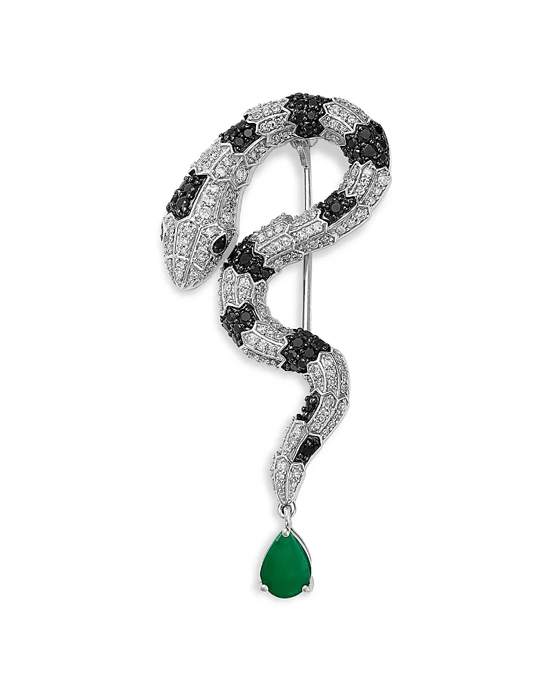 Emerald and Black & White Diamond Snake Brooch in 14K White Gold by Bloomingdales Fine Collection