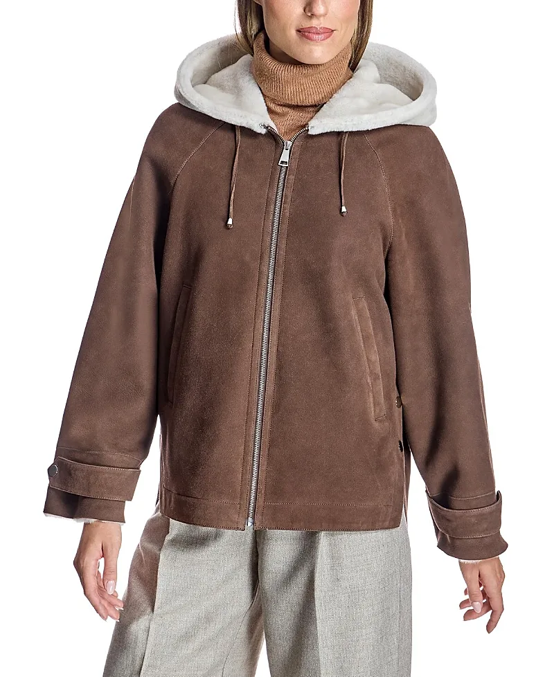 Two-Tone Hooded Shearling Jacket by Maximilian