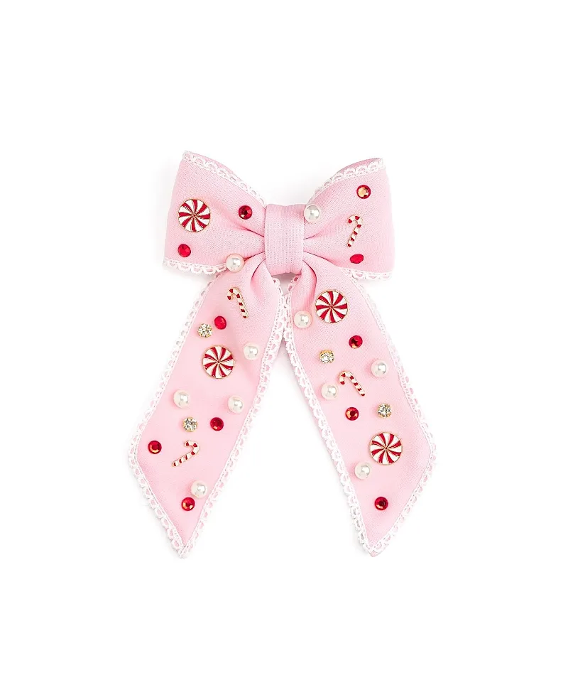 Candy Cane Christmas Gemstone Bow Clip by Sweet Wink