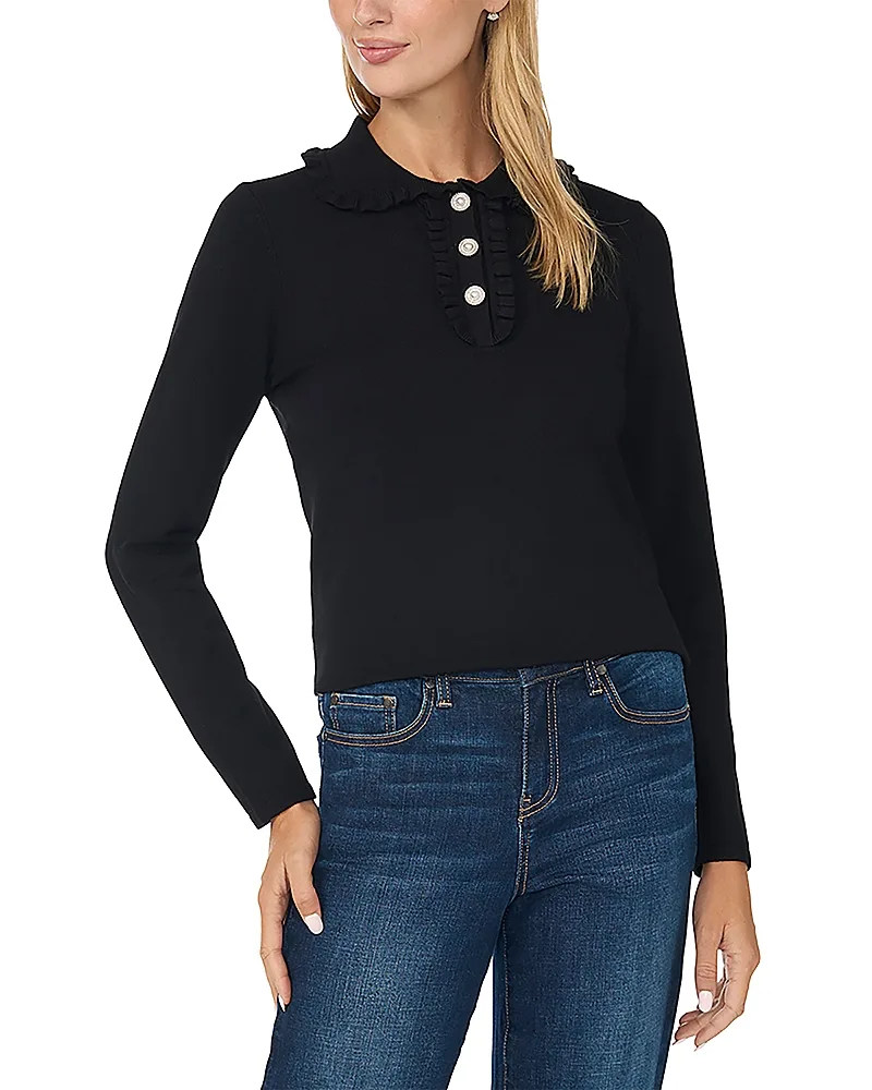 Ruffle Collar Polo Sweater by CeCe