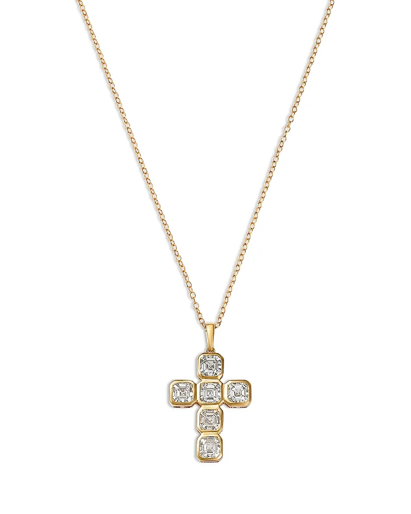 Luxe Collection Certified Lab Grown Diamond Asscher Cut Bezel Cross Pendant Necklace in 14K Yellow Gold, 2.4 Tcw by Bloomingdales Fine Collection