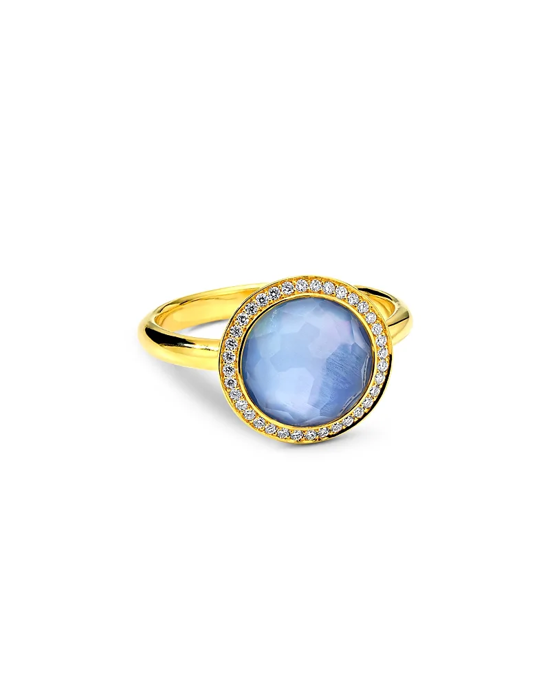 18K Yellow Gold Lollipop Quartz Over Mother of Pearl Over Lapis Triplet & Diamond Halo Ring by Ippolita