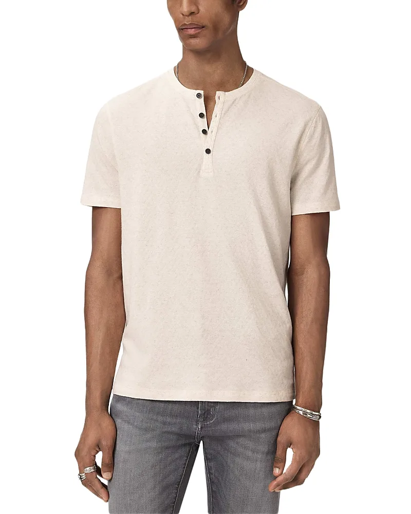 Elm Short Sleeve Textured Coverstitch Henley - Linen by John Varvatos