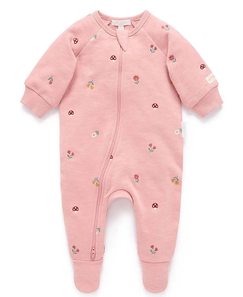 Embroidered Fleece Zip Footie by Purebaby
