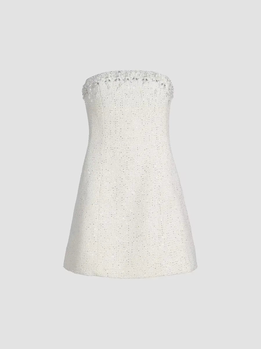 Daphne Embellished-Tweed Strapless Minidress