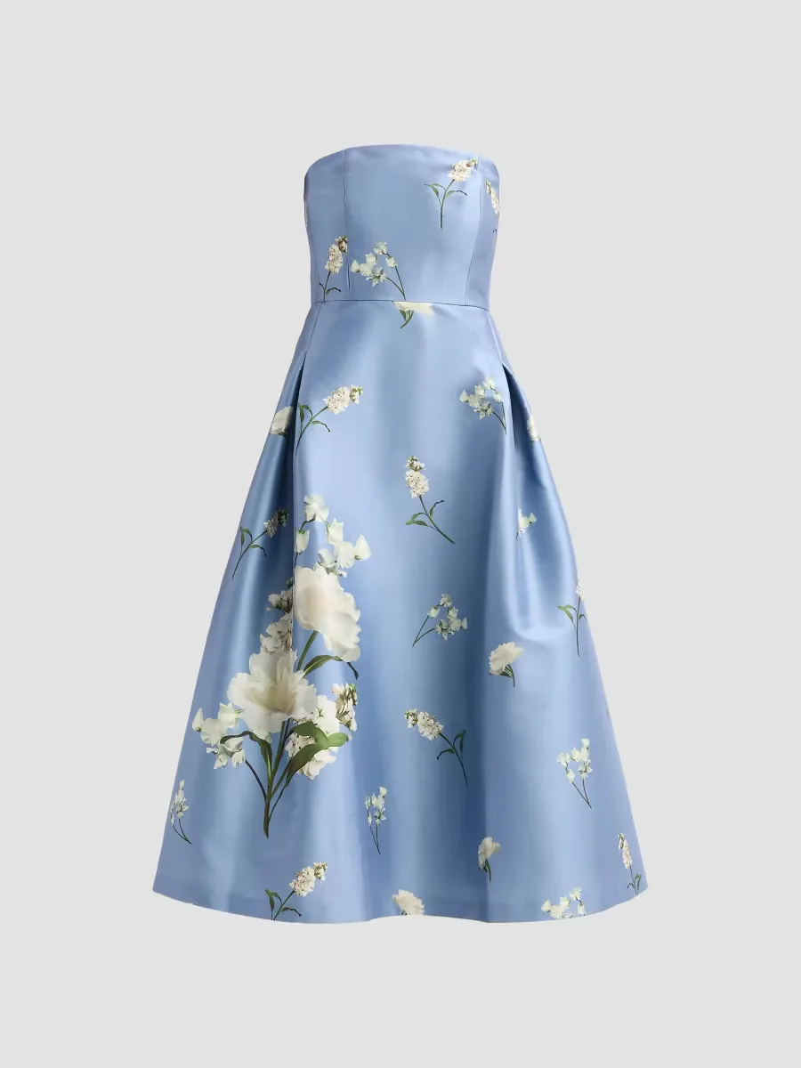 Shay Floral Mikado Strapless Cocktail Dress
