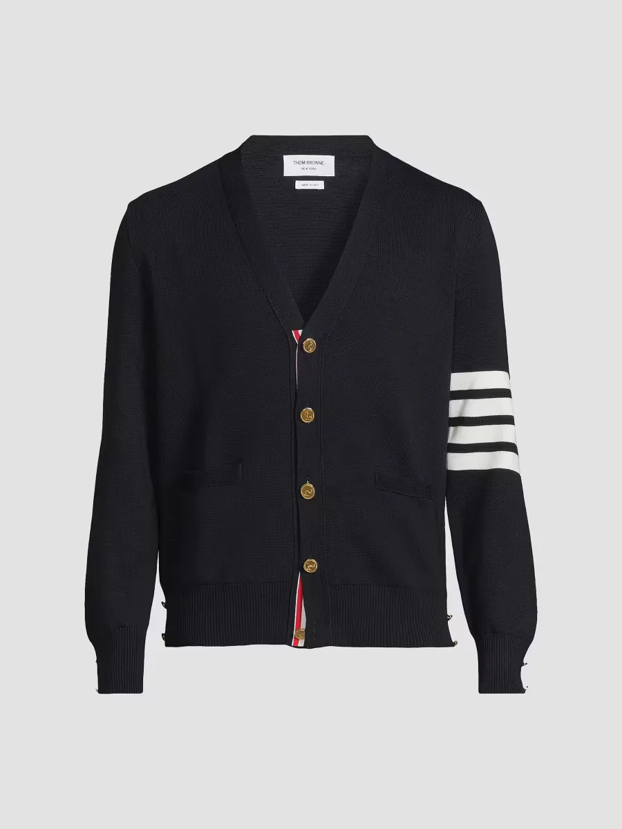 Milano 4-Bar Cotton Cardigan by Thom Browne