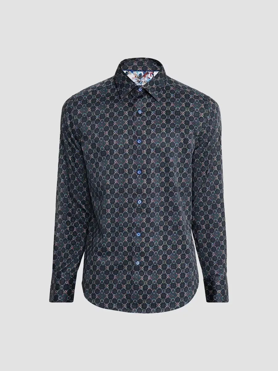 Bramston Medallion Satin Button-Front Shirt by Robert Graham