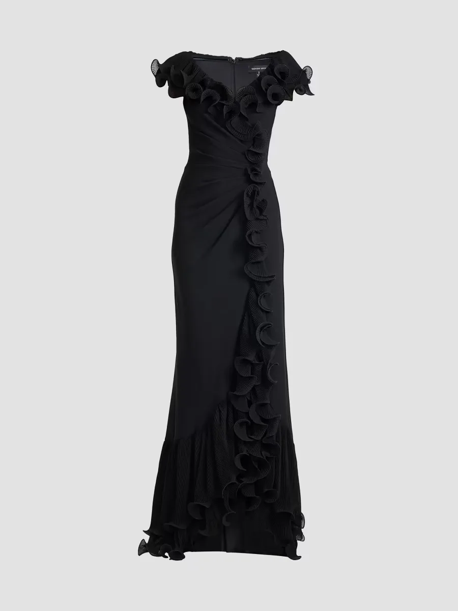 Leandra Ruffled Trumpet Gown by Tadashi