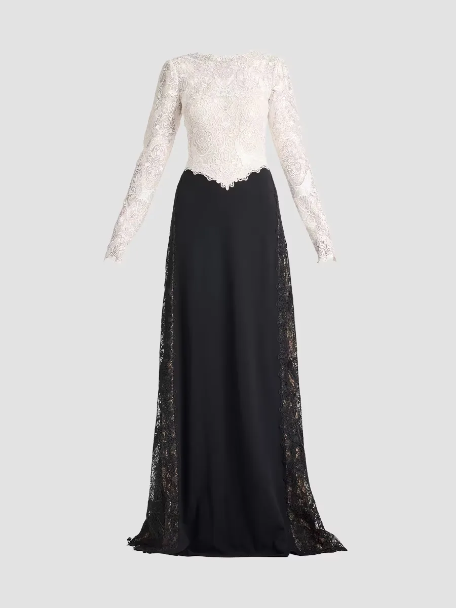 Vianne Two-Tone Lace A-Line Gown by Tadashi