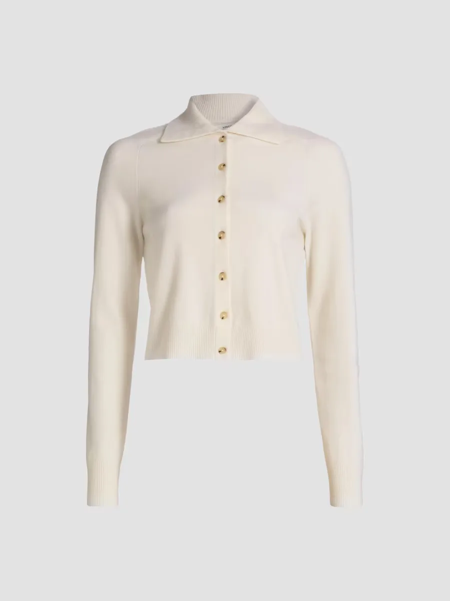 Wool-Blend Button-Front Polo Cardigan by Vince
