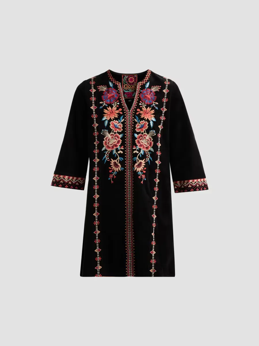 Nadia Floral-Embroidered Cotton Mini Dress by Johnny Was