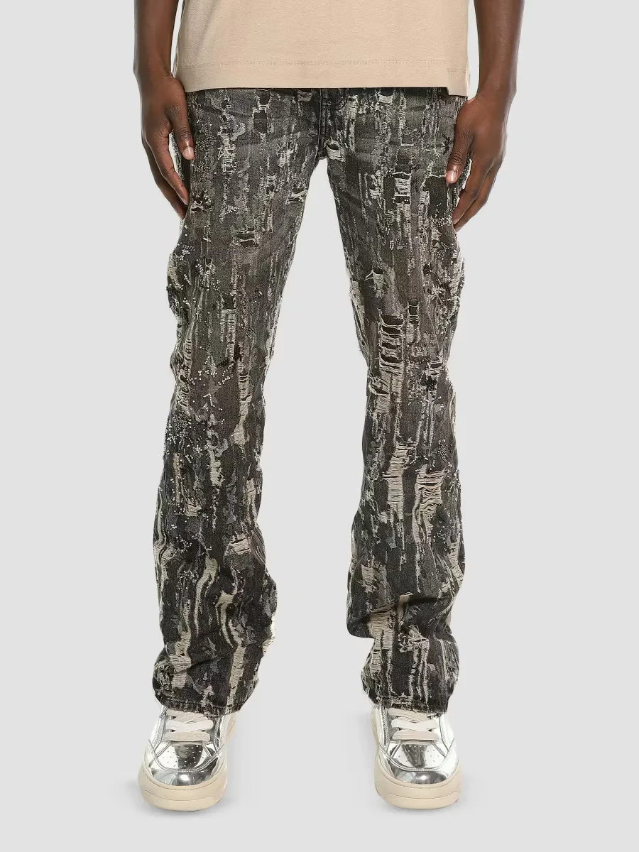 Destroy Embellished Splatter Mid-Rise Straight-Leg Jeans by Purple Brand
