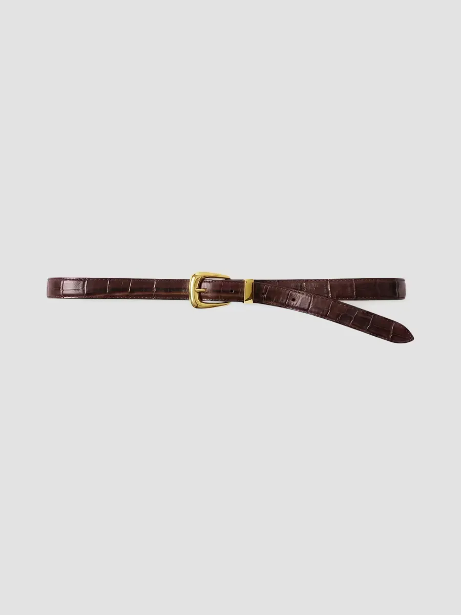 Croc-Embossed Leather Belt
