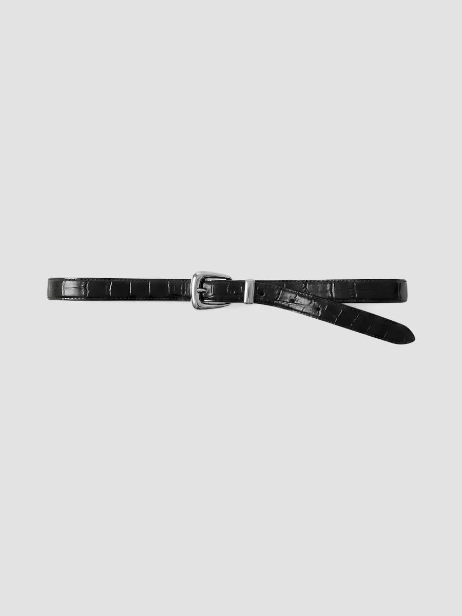 Croc-Embossed Leather Belt