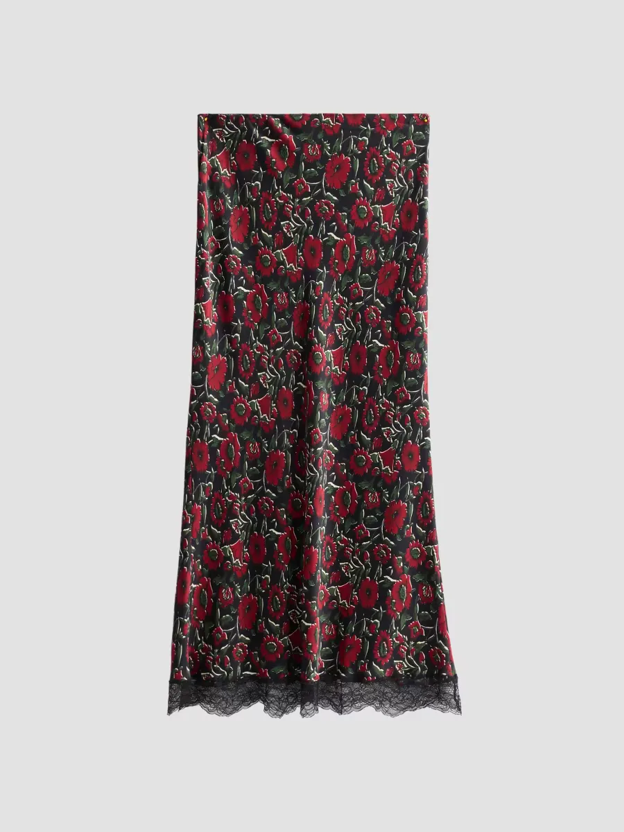Clover Floral Satin Midi Skirt by Veronica Beard