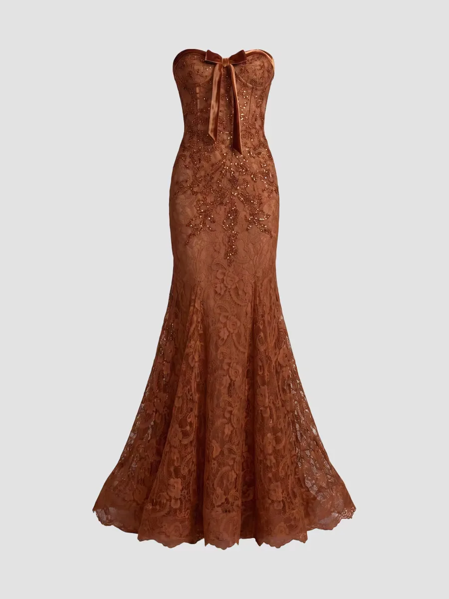 Mac Duggal Embellished Lace Strapless Mermaid Gown