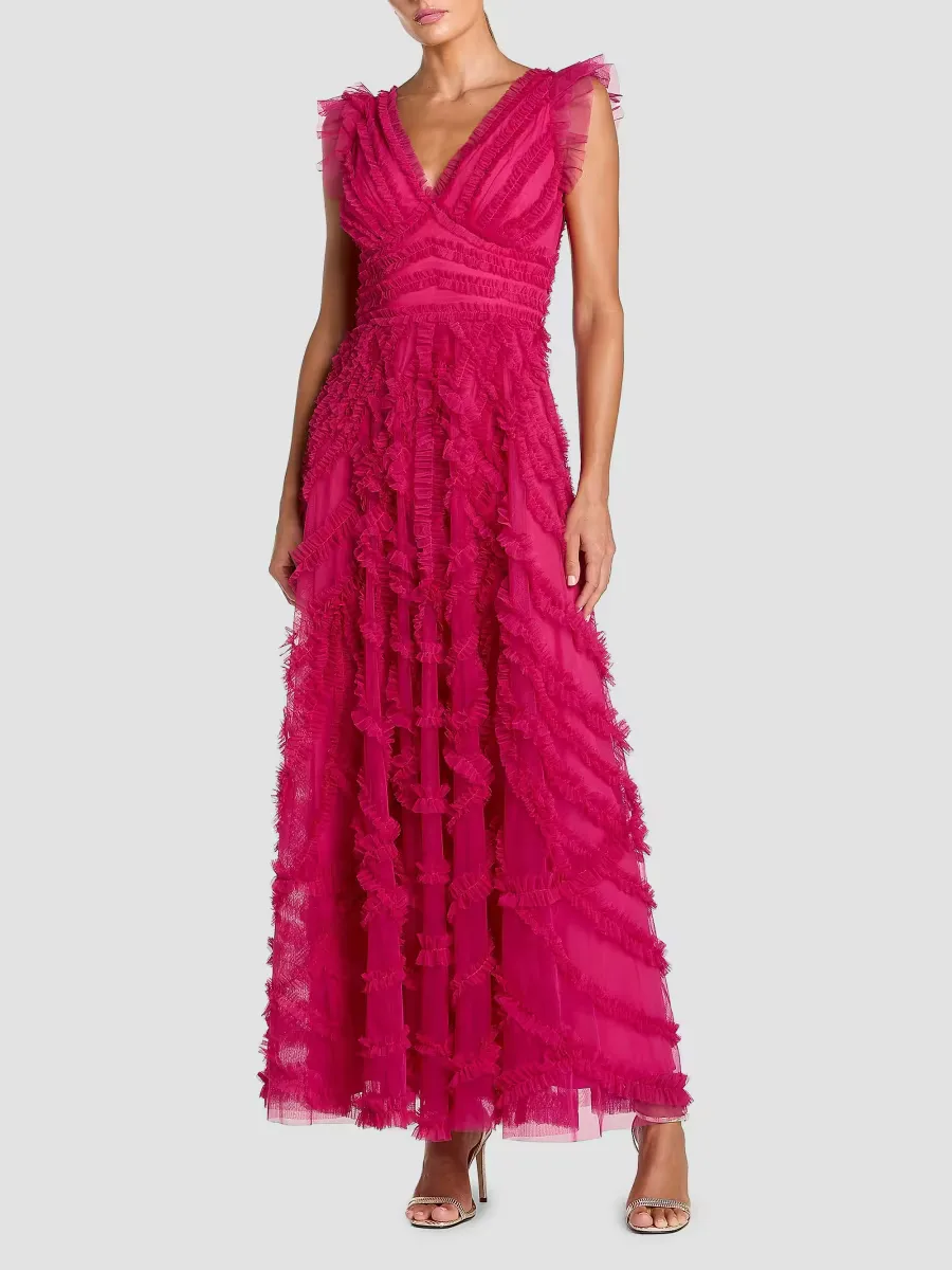 Mac Duggal Ruffled Mesh Midi-Dress by M.A.C.