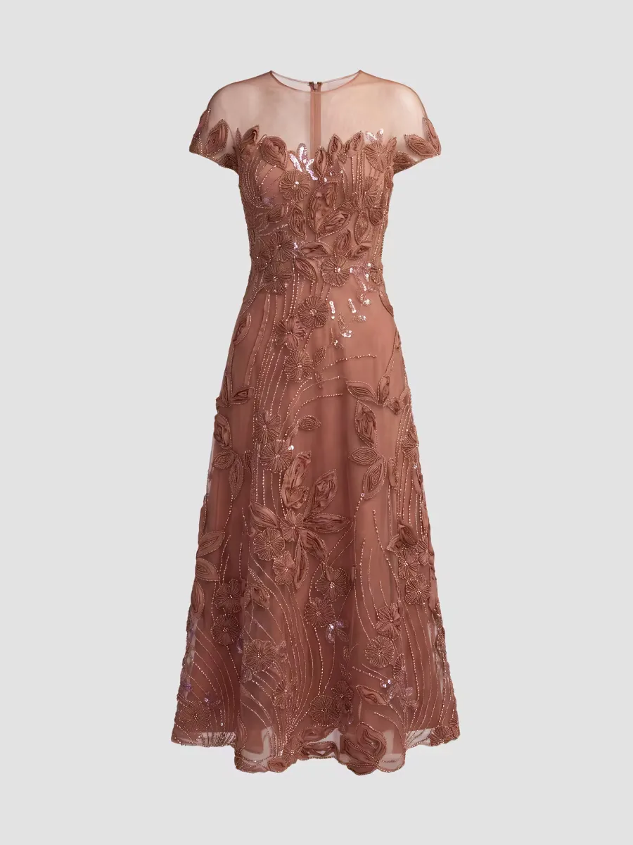 Mac Duggal Embellished Lace Illusion A-Line Midi-Dress by M.A.C.