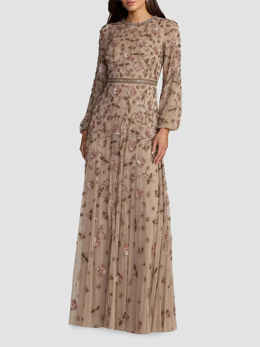 Mac Duggal Embellished Blouson Sleeve Tulle Gown