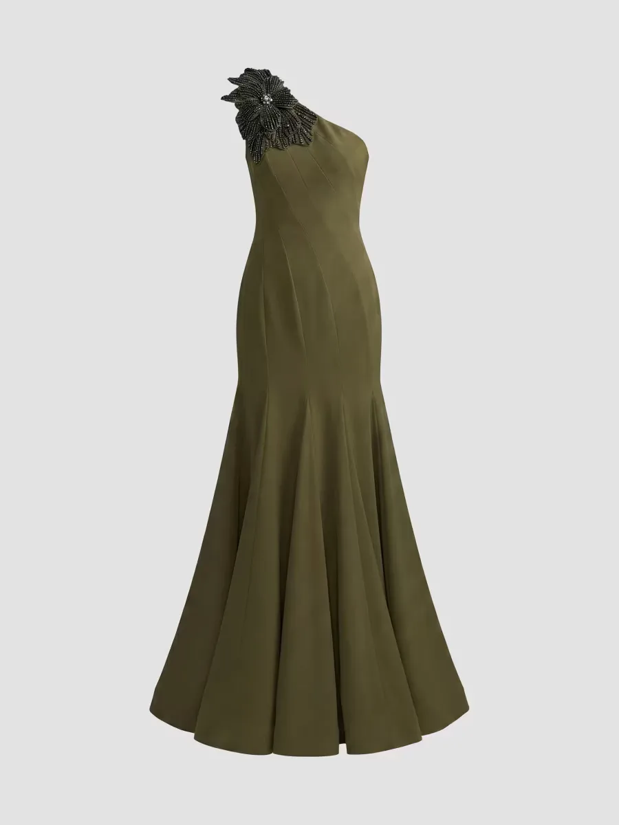 Mac Duggal Seamed Crepe One-Shoulder Gown by M.A.C.