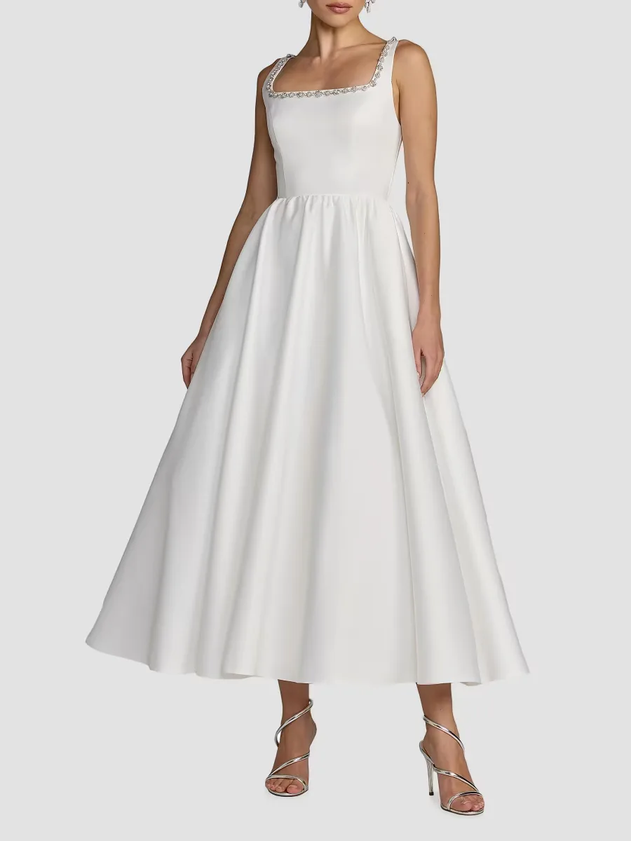 Mac Duggal Beaded Satin A-Line Midi-Dress by M.A.C.