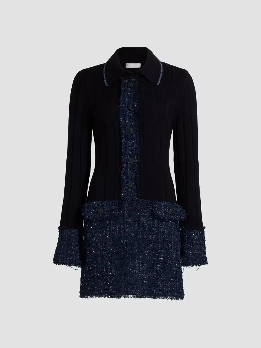 Ellen Tweed & Wool Rib-Knit Minidress by Ramy Brook