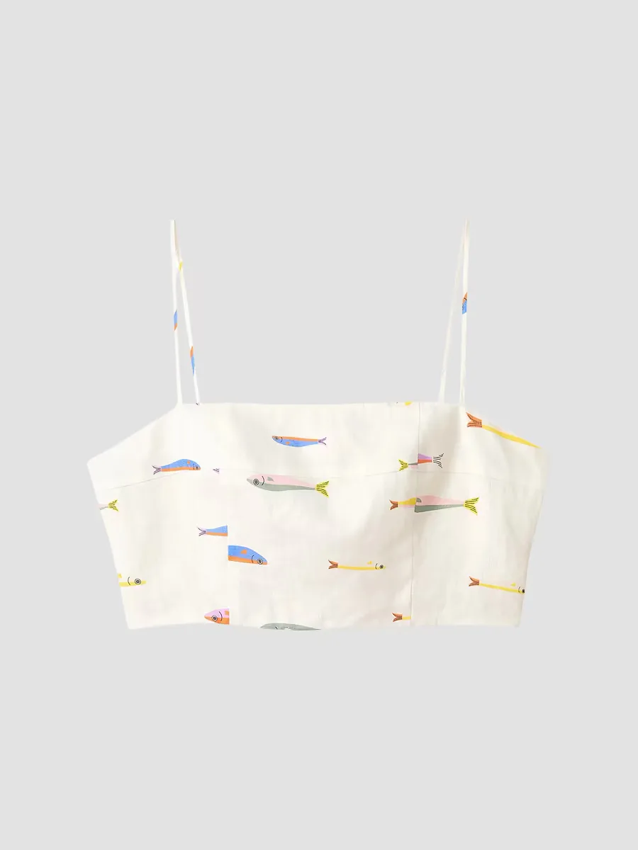 Federico Fish-Print Cotton Crop Top by STAUD