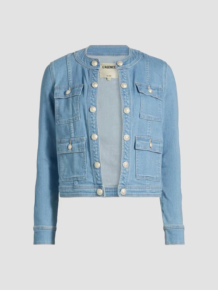 Yari Stretch Denim Collarless Jacket by L'AGENCE