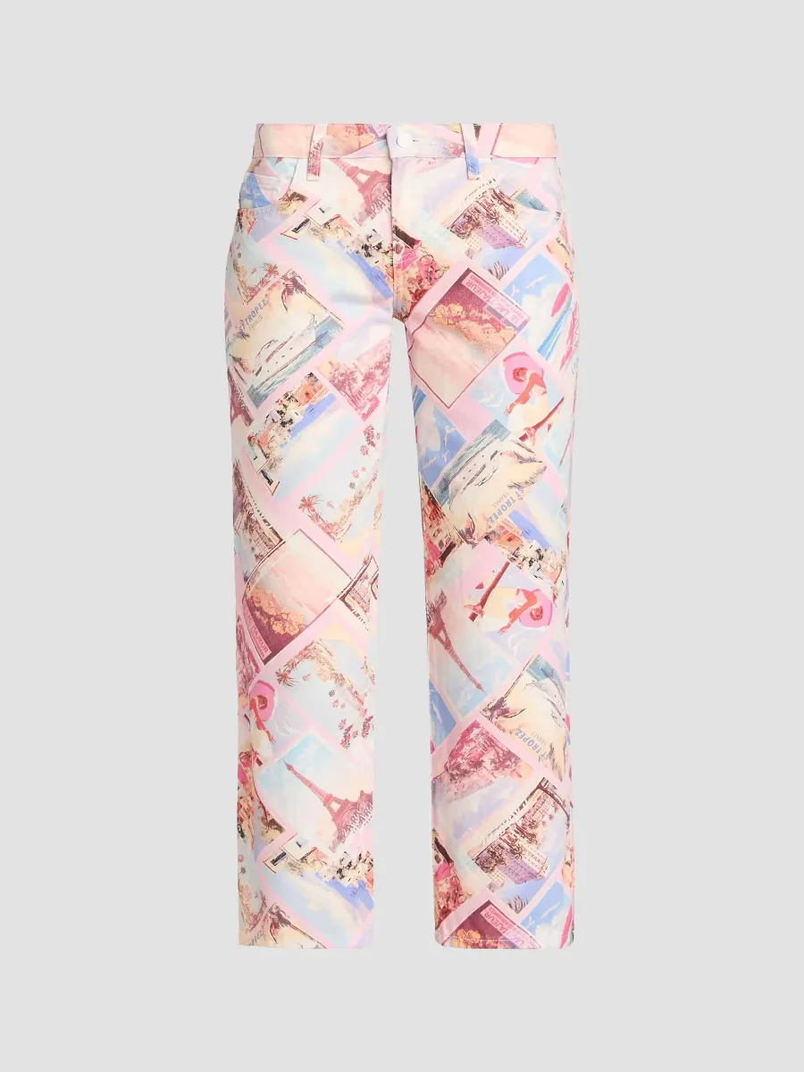 Blaine Postcard-Print Low-Rise Crop Jeans by L'AGENCE