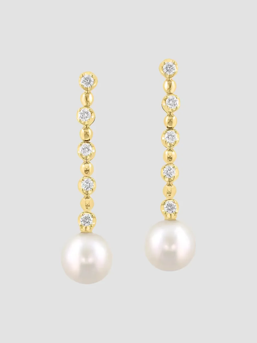 18K Yellow Gold, 0.29 TCW Lab-Grown Diamond & Freshwater Pearl Drop Earrings by Diamonds with Pearl