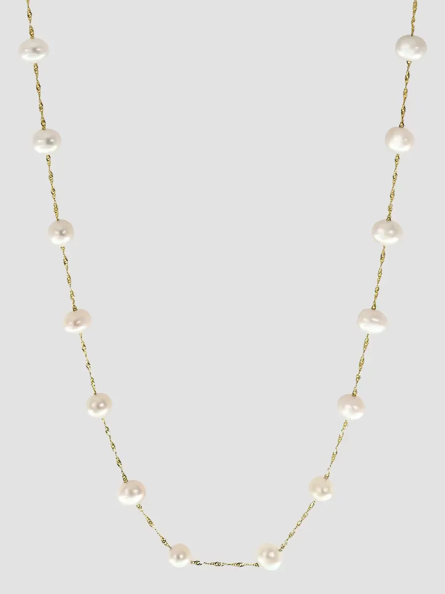 18K Yellow Gold & Freshwater Pearl Chain Necklace