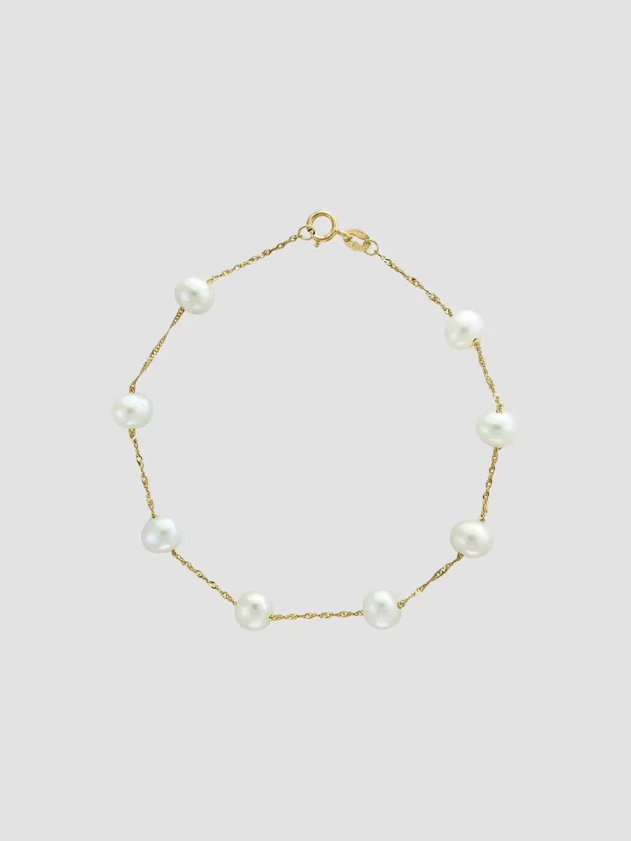 18K Yellow Gold & Freshwater Pearl Chain Bracelet
