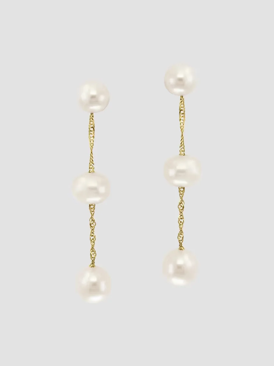 18K Yellow Gold & Freshwater Pearl Drop Earrings