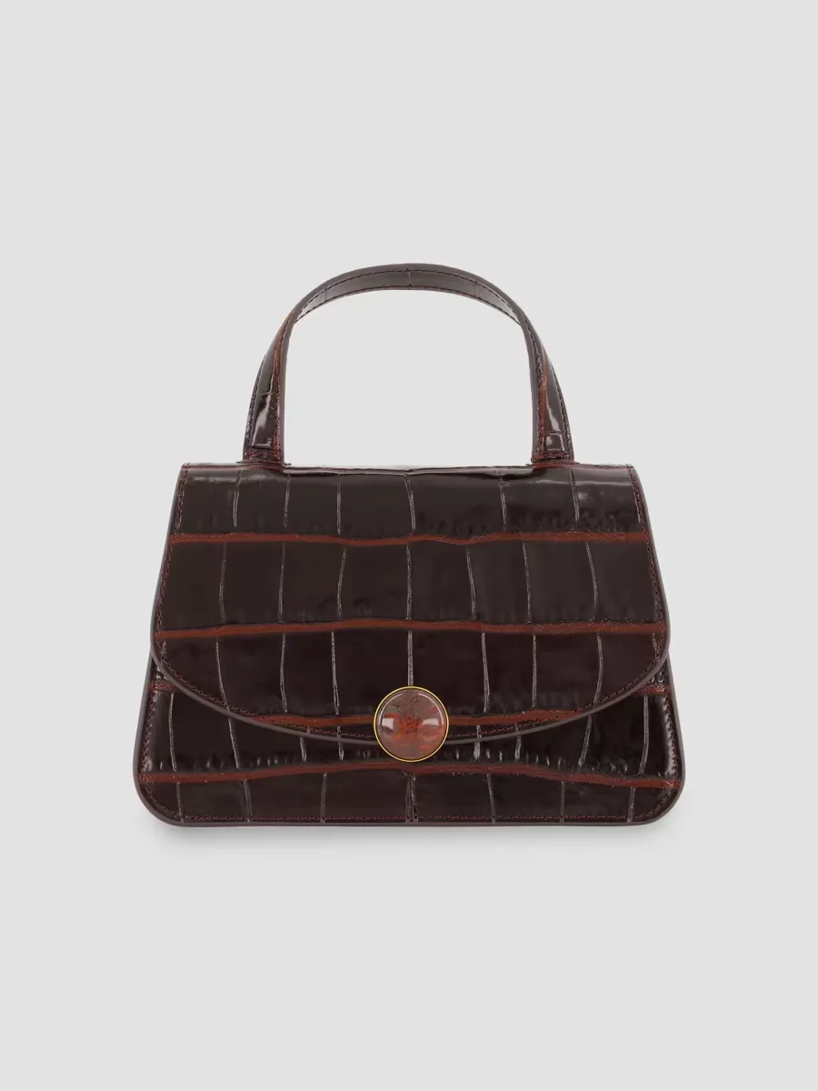 Flora Mini Croc-Embossed Leather Top Handle Bag by Vince