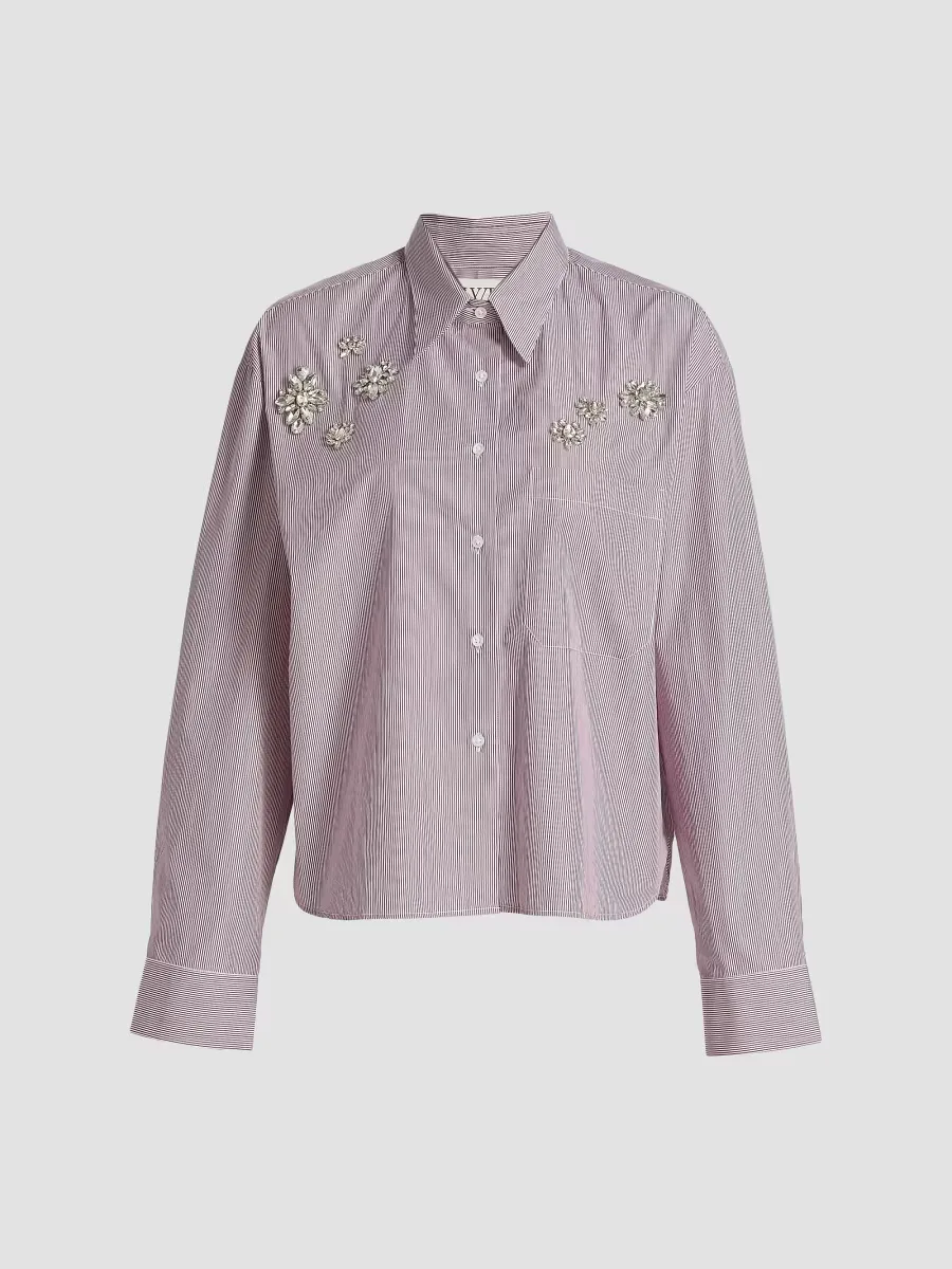 J. D. Crystal-Embellished Pinstripe Relaxed-Fit Shirt by TWP