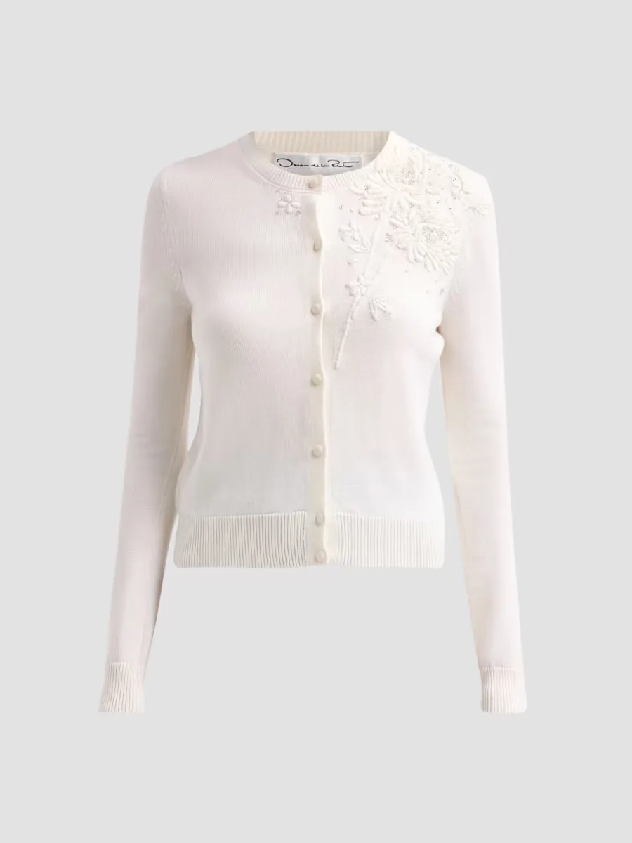 Threadwork Embroidered Crysanthemum Cardigan by Oscar de la Renta