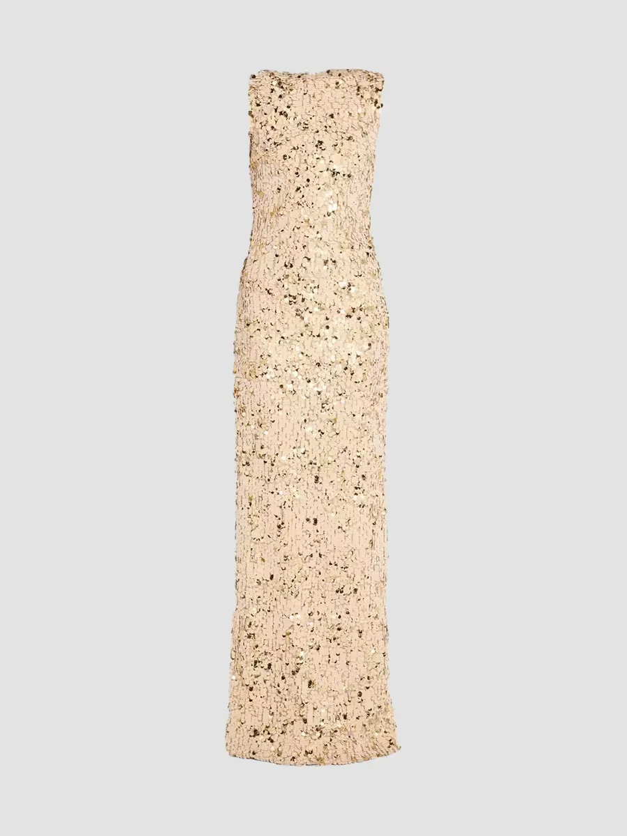 Velvet Paillettes Silk Column Gown