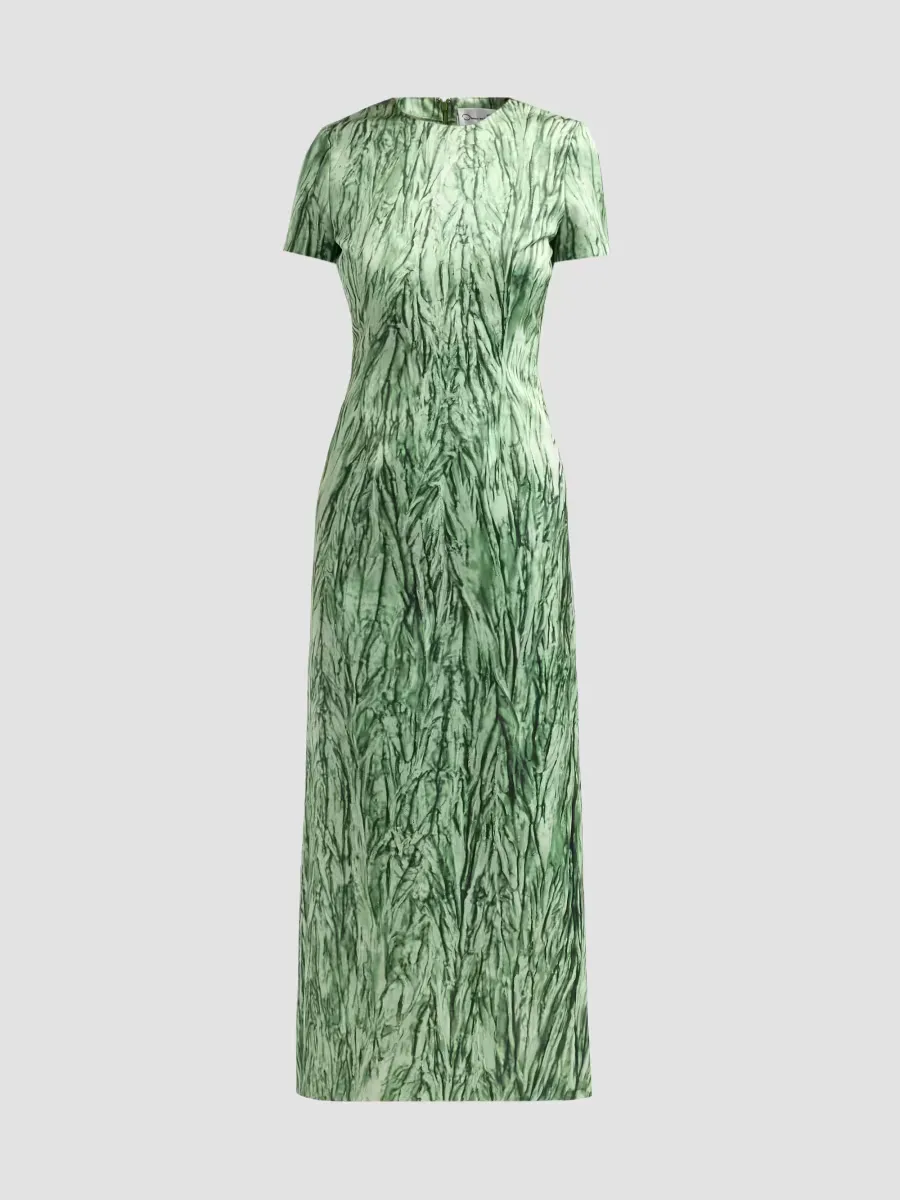 Velvet Print Satin Day Dress by Oscar de la Renta