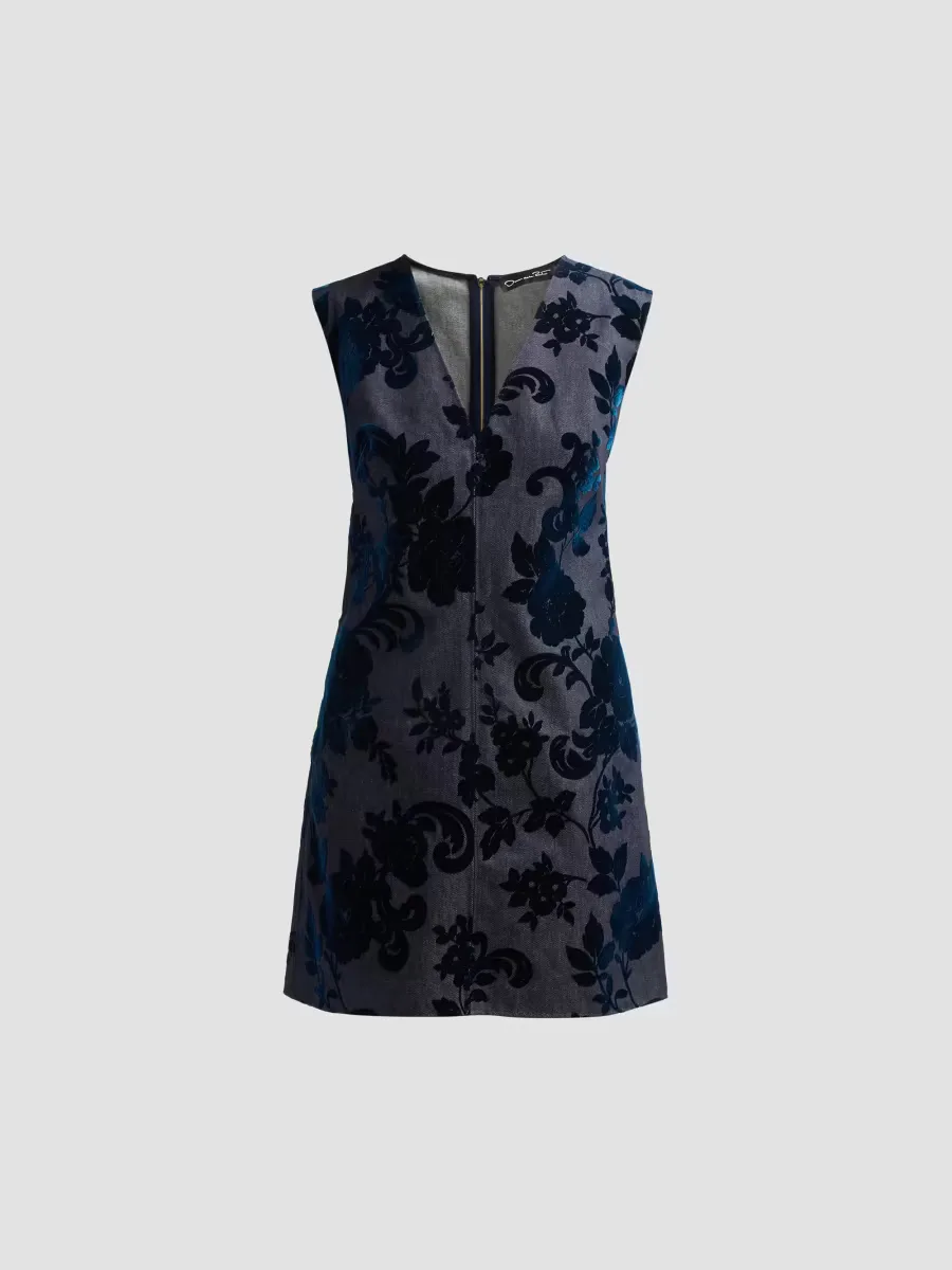 Floral Flocked Denim Mini Dress