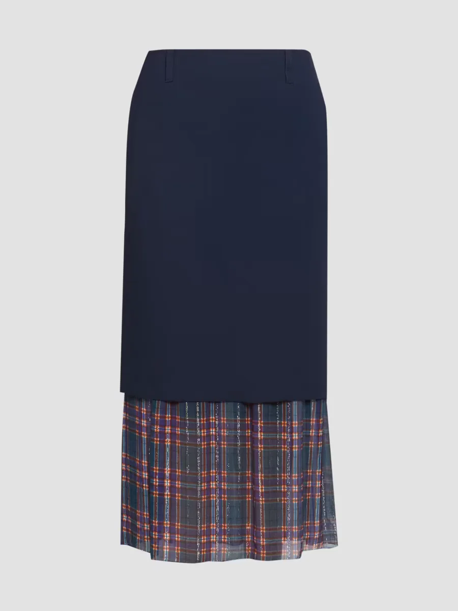 Sentista Bis Layered Check-Trimmed Midi Skirt by Dries Van Noten
