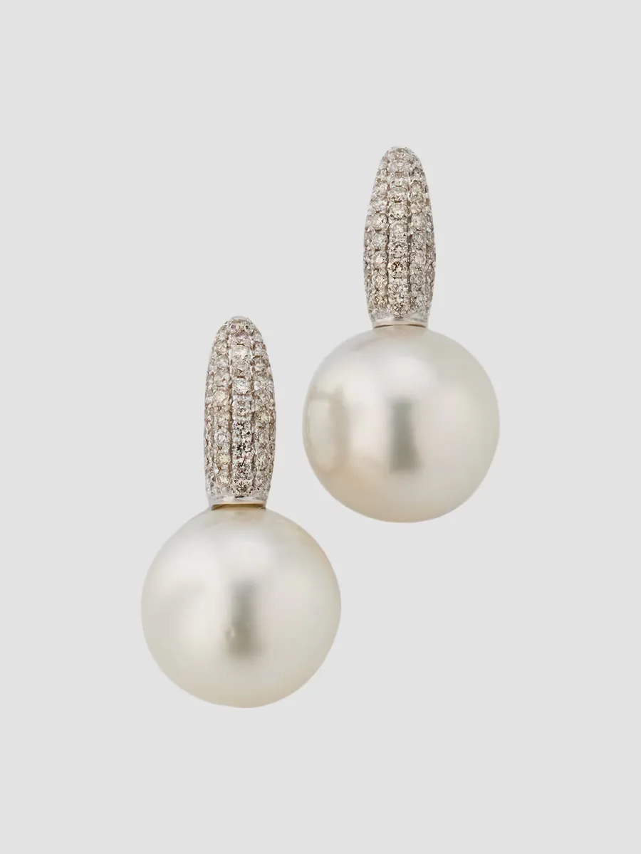 18K White Gold, South Sea Pearl & 0.48 TCW Diamond Drop Earrings by BELPEARL
