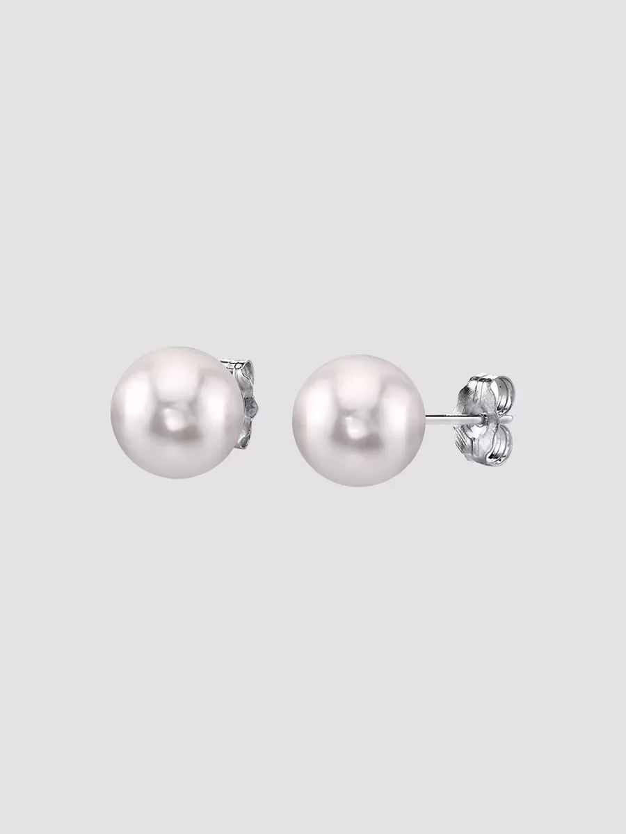 18K White Gold & Akoya Pearl Stud Earrings/7.5MM by BELPEARL