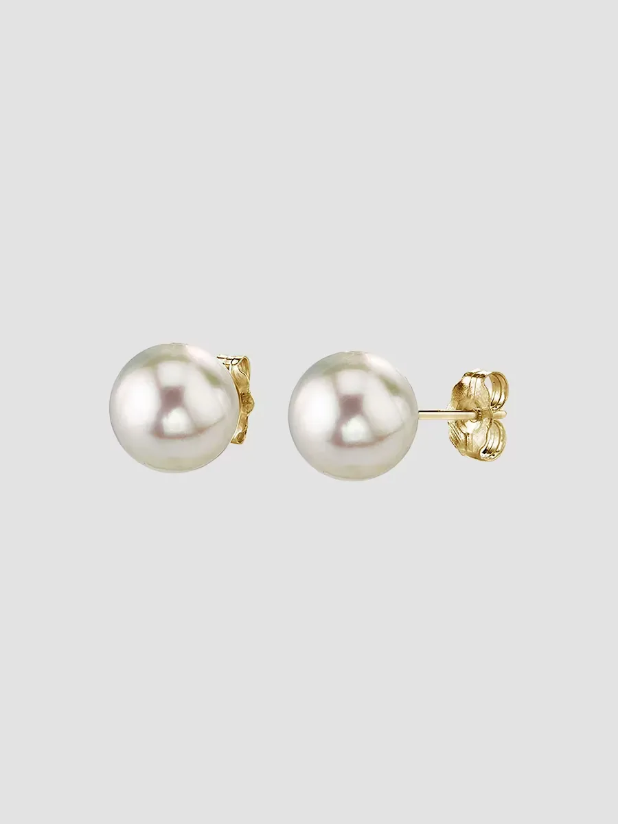 18K Yellow Gold & Akoya Pearl Stud Earrings/6MM