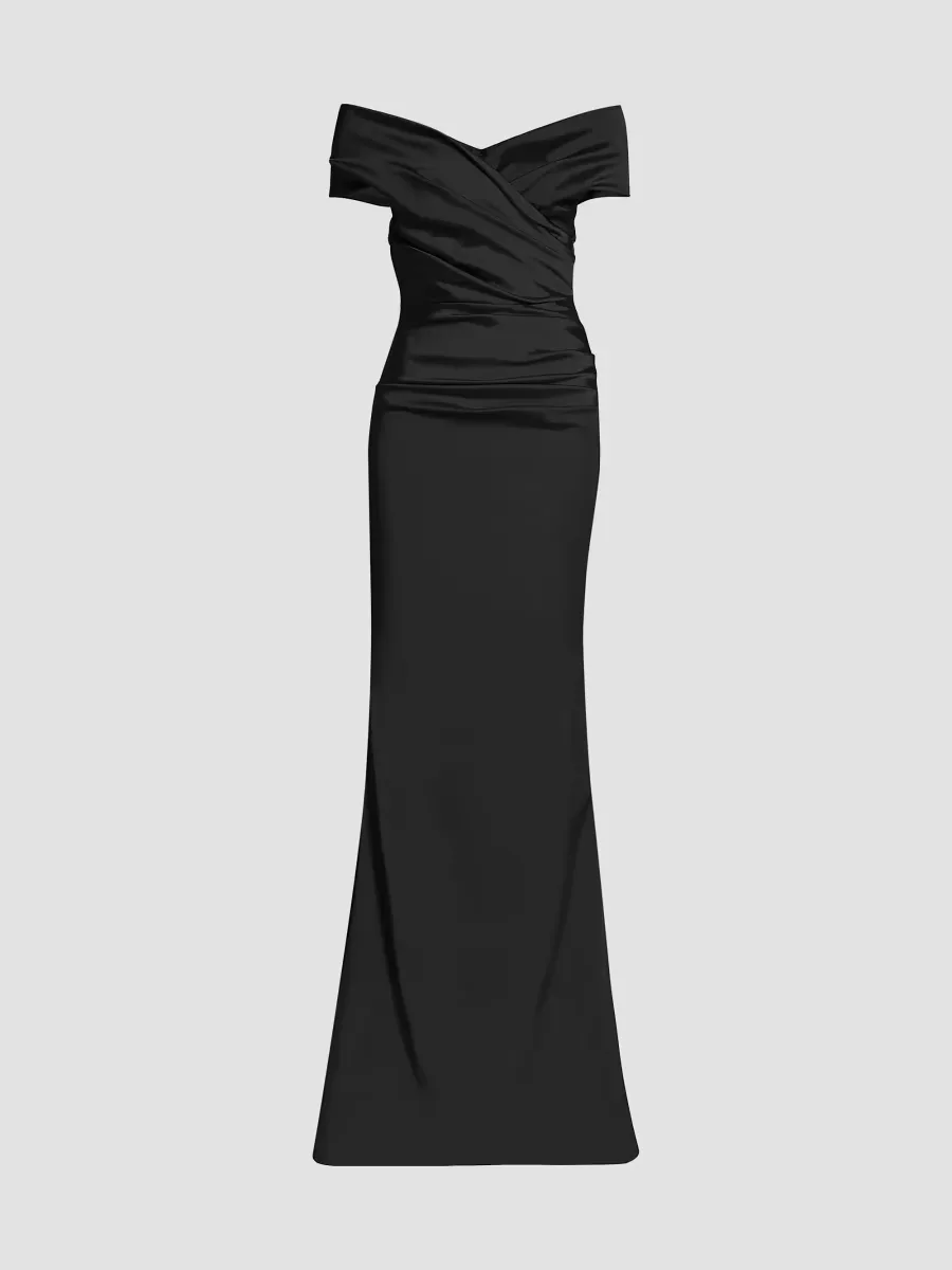 Off-The-Shoulder Ruched Satin Gown