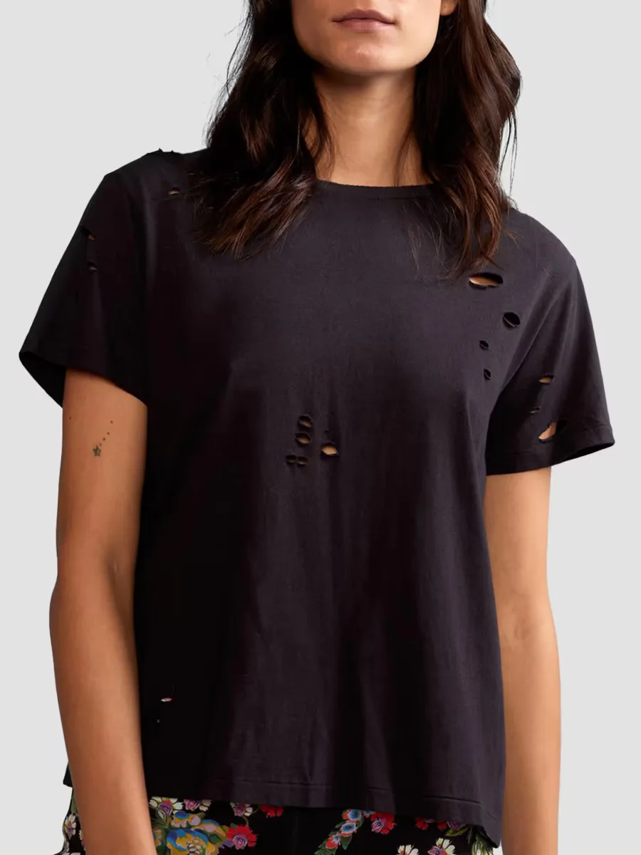 Distressed Cotton T-Shirt by Cynthia Rowley
