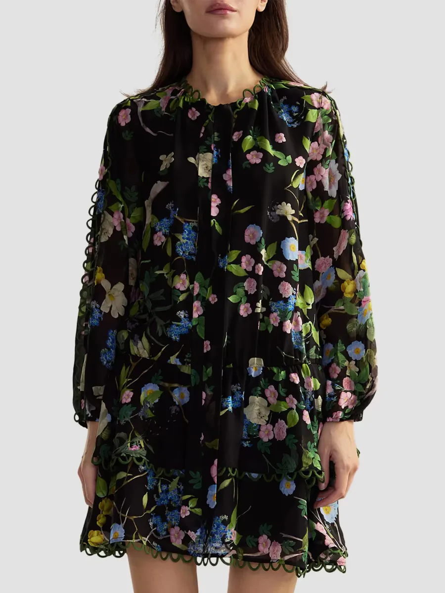 Silk Dropwaist Ruffled-Hem Minidress by Cynthia Rowley