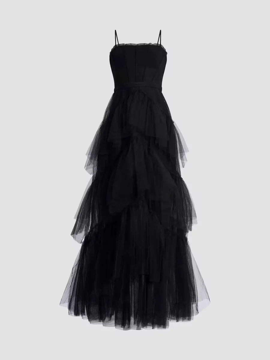 Oly Tiered Ruffle Tulle Gown by BCBGMAXAZRIA