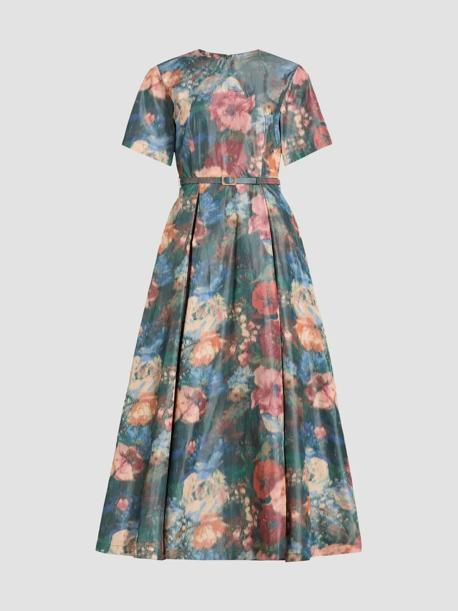 Floral Taffeta A-Line Cocktail Dress