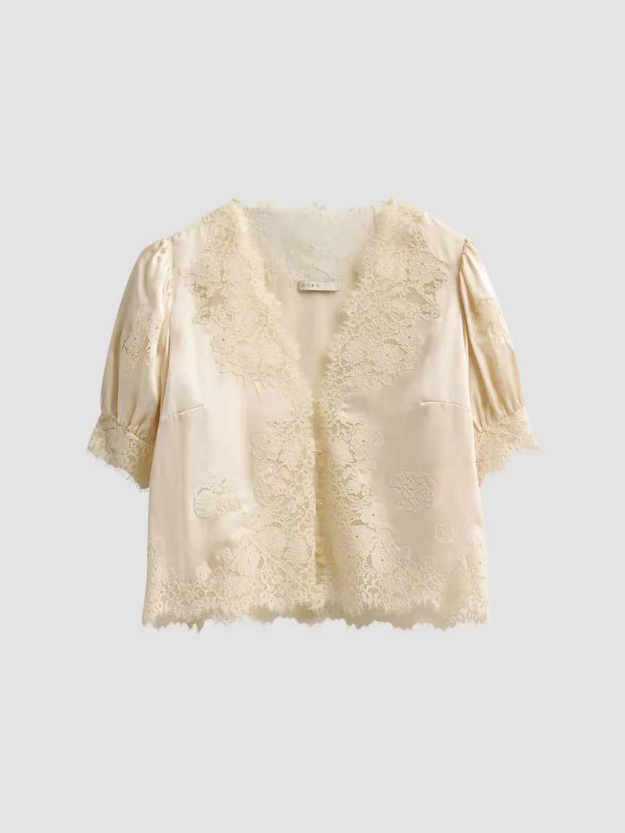 Idella Lace-Trim Silk Top by DEN